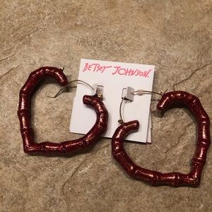 Betsey Johnson Glitter Bamboo Heart Hoop Earrings